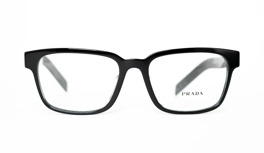 普拉达男士黑色塑料矩形眼镜VPR15WF/1AB/1O1